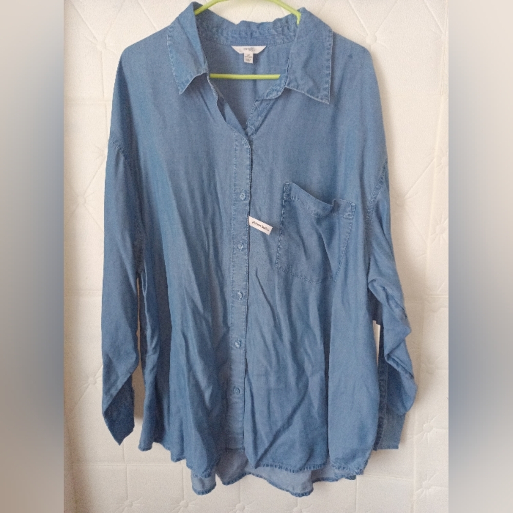 TERRA & SKY Denim Blue LONG SLEEVE  Button-Up Shirt